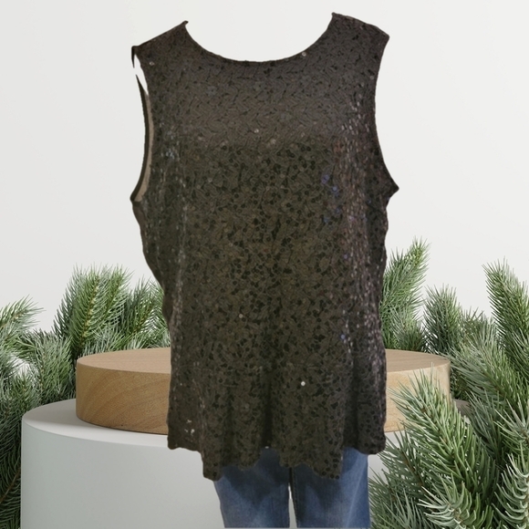 Romy Sleeveless Sequin Front Peplum Blouse Size L - Picture 4 of 5